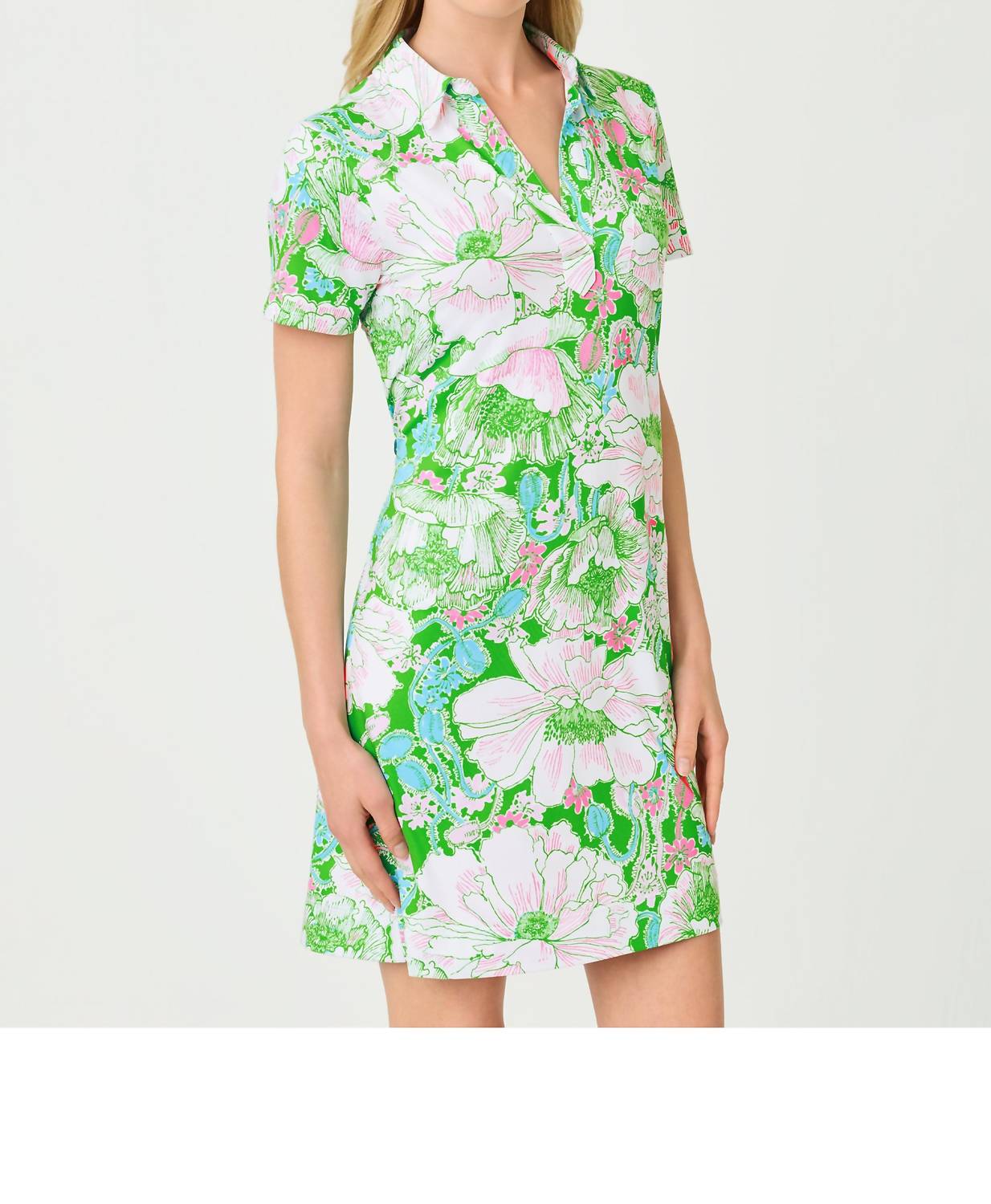 Lilly Pulitzer Dune Short Sleeve Dress in putting green poppyland - women's dress - alternate view