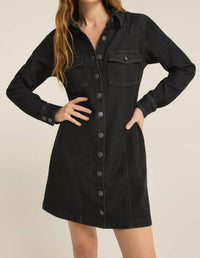Z Supply Candice Knit Denim Dress in black sand - women's shirt