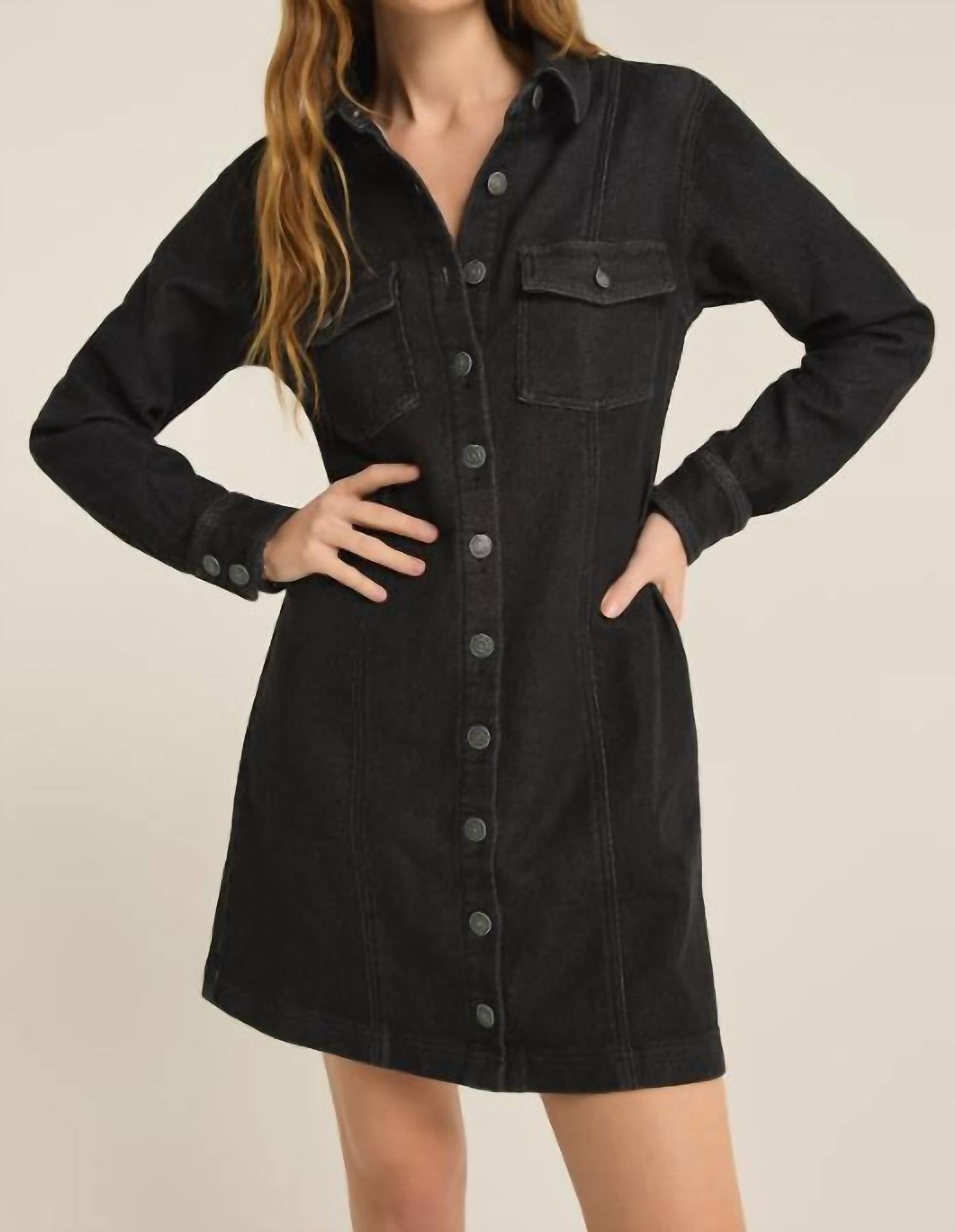 Z Supply Candice Knit Denim Dress in black sand - women's shirt