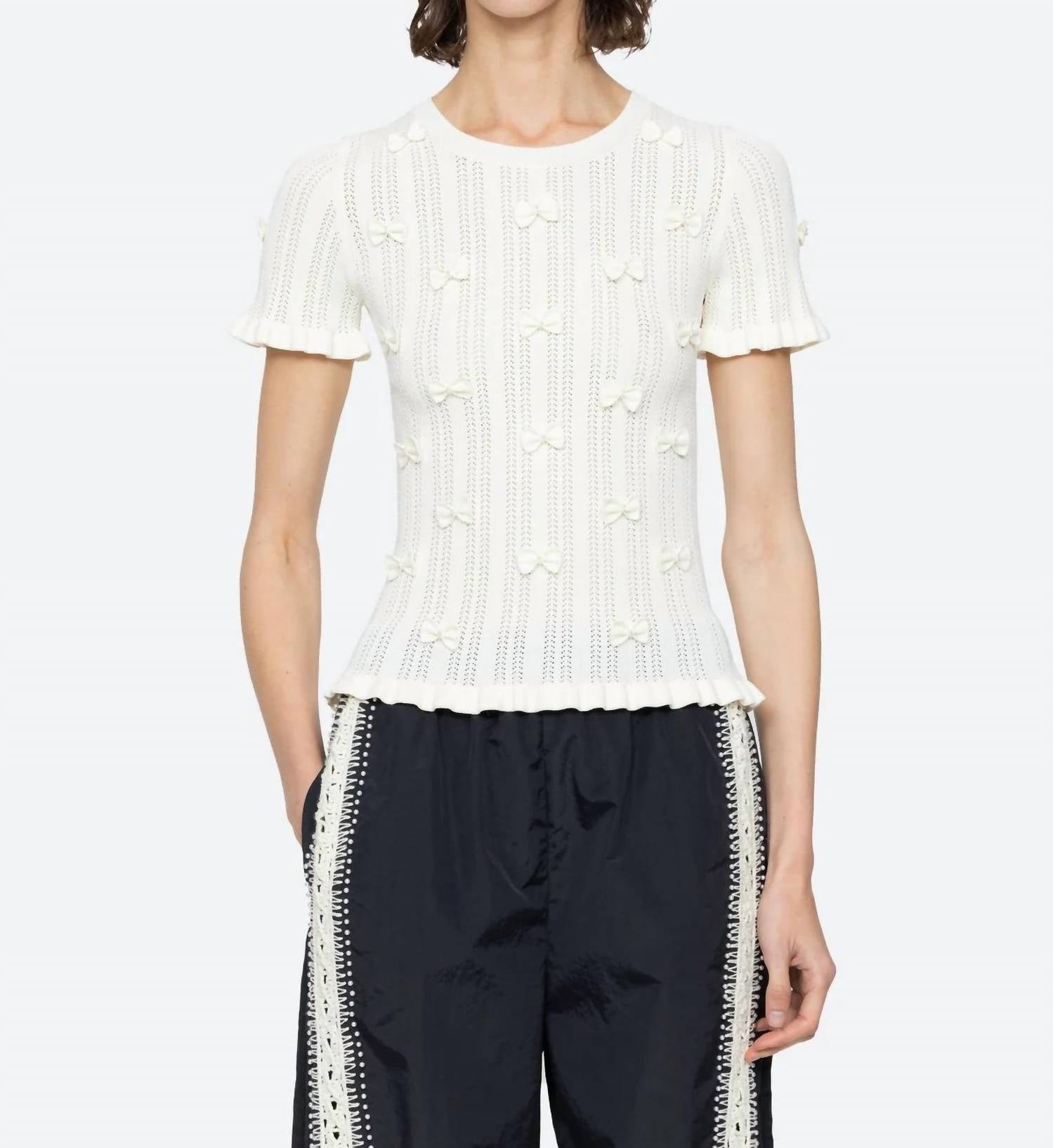 SEA Alberta Pearl Knit Top in cream - women's t-shirt - view 5
