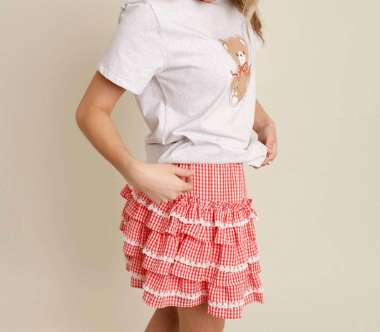 Peach Love - Ruffle Rodeo Gingham Mini Skirt