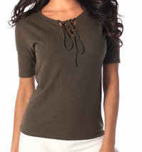 French Kyss - Ribbed Lace Up Top