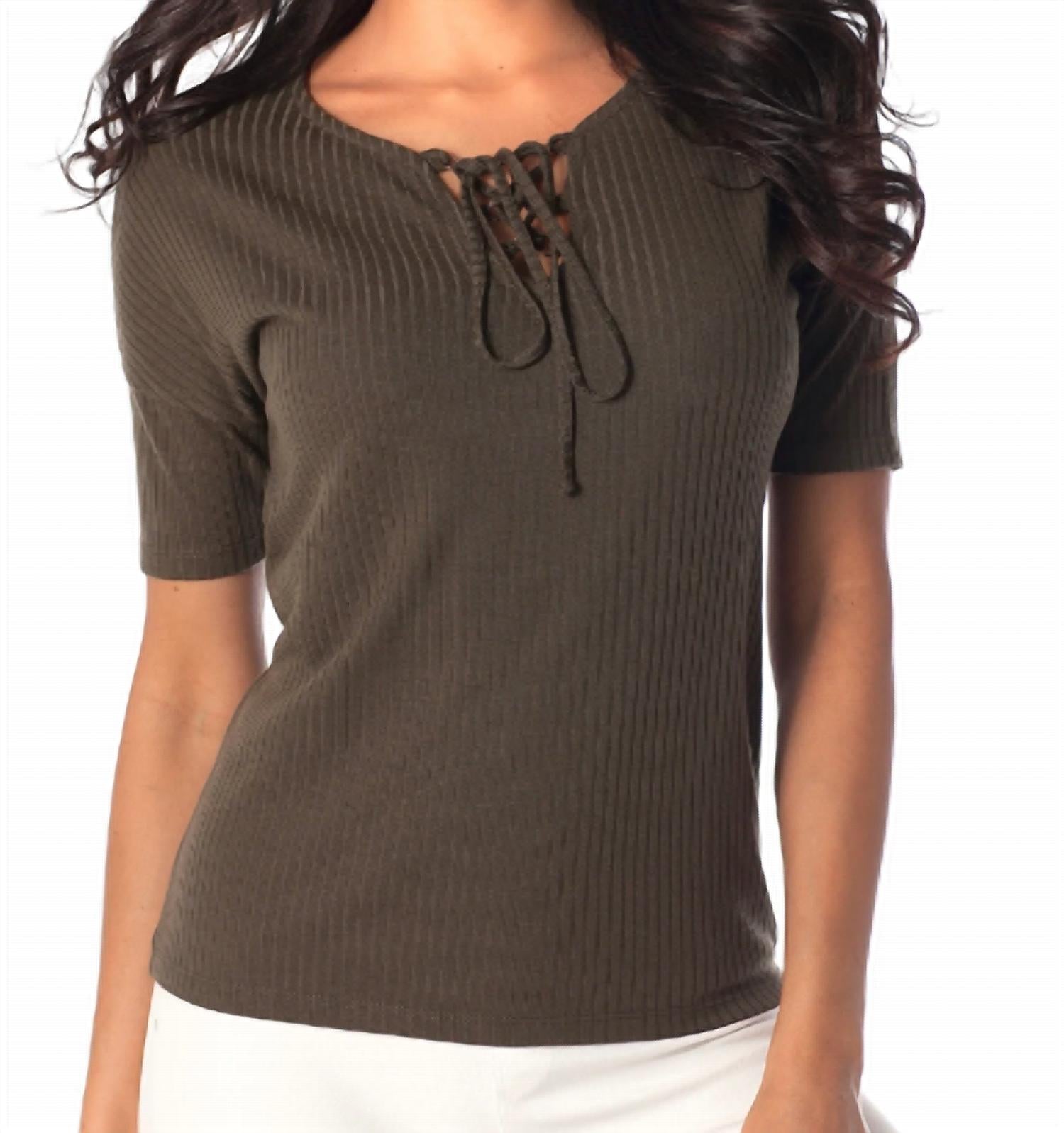French Kyss - Ribbed Lace Up Top