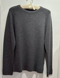 Moray Cashmere Women's Raglan Sleeve Cashmere Crewneck Sweater in derby grey light blue - women's sweater
