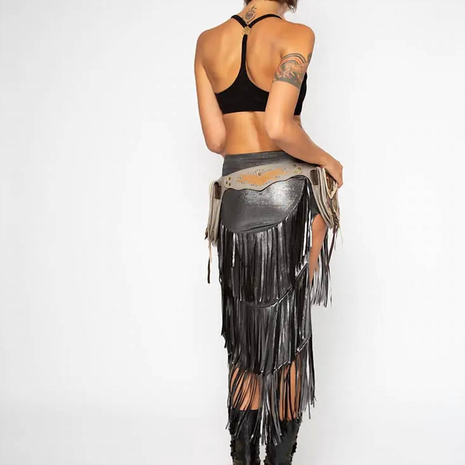 Omni - Metallic 3 Layered Fringe Skirt