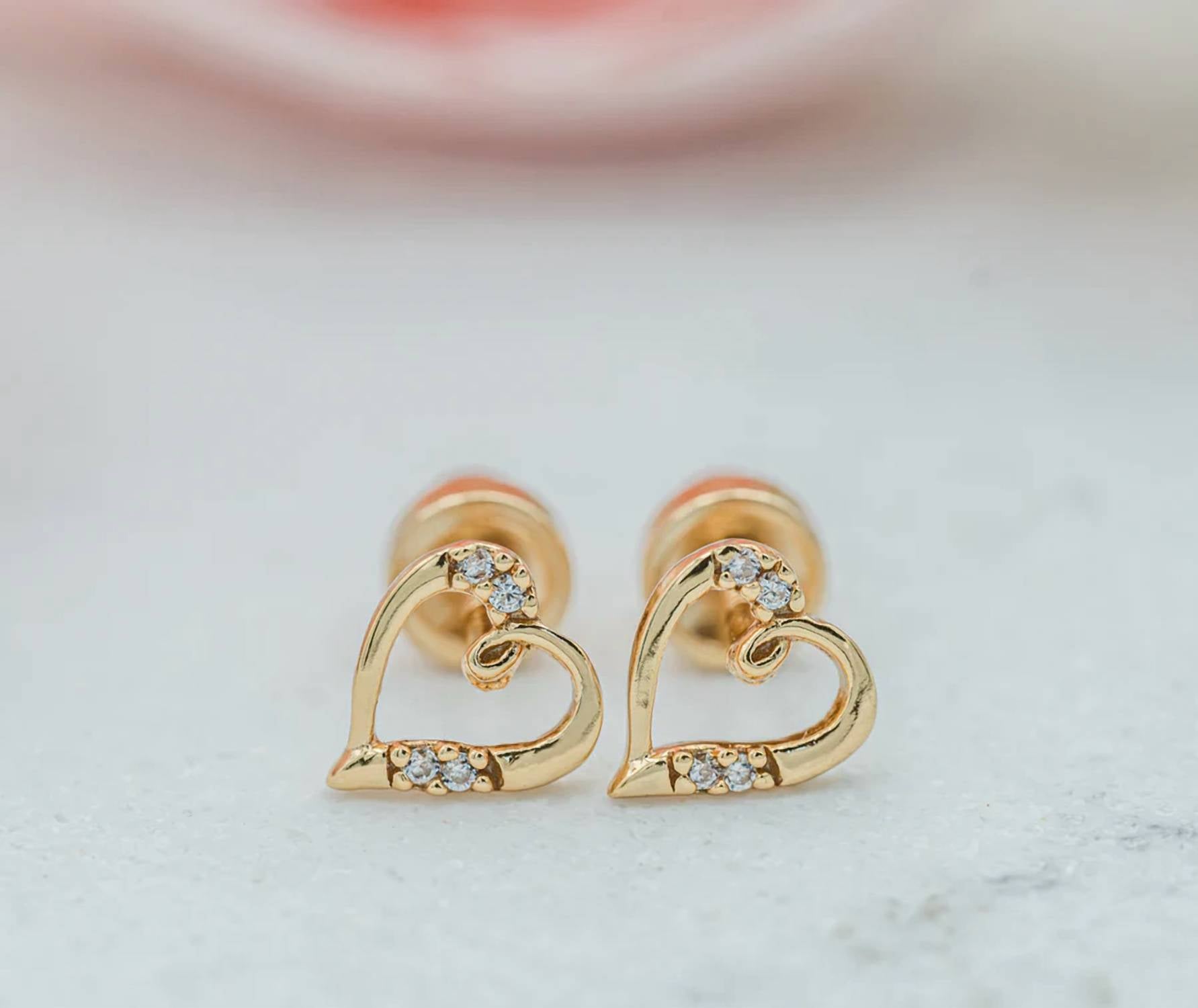 Cherished Moments - Little Girls 14k Gold-plated Open Heart Earrings