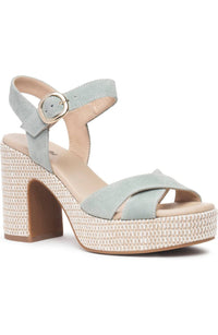 NeroGiardini Women's Suede Woven Platform Heel in mint - women's heels