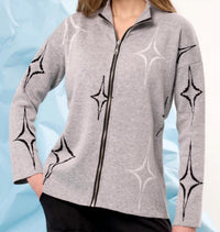 french kyss Diamond Zip Up Jacket in slate multi - women's jacket - detail view