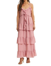 In February - Call For Romance Ruffled Wool Dobby Maxi Dress
