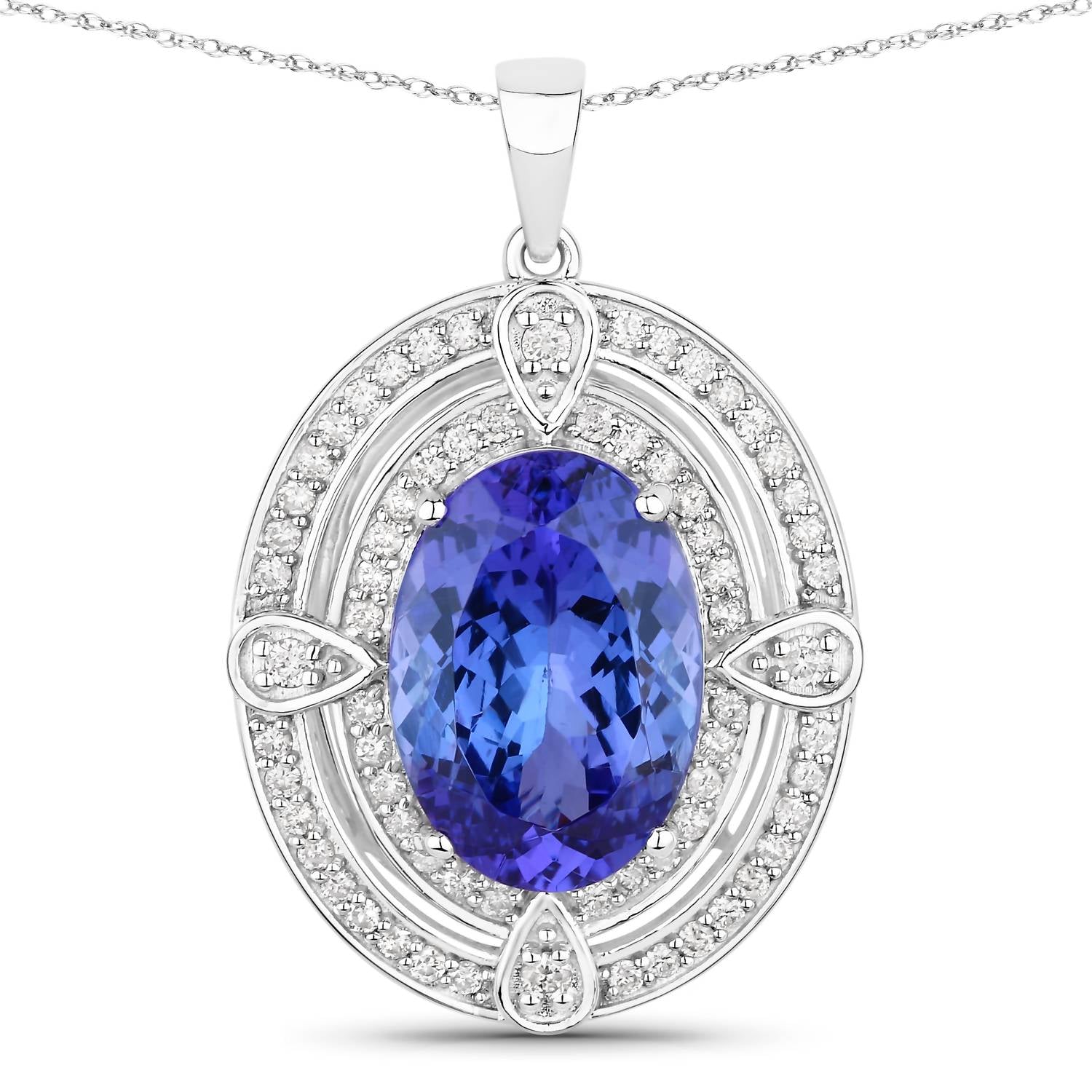 Diana M Jewels Women's Oval Natural Tanzanite Pendant Necklace (5.91 Ct) - Elegant in 14k white gold - women's jewelry - detail view