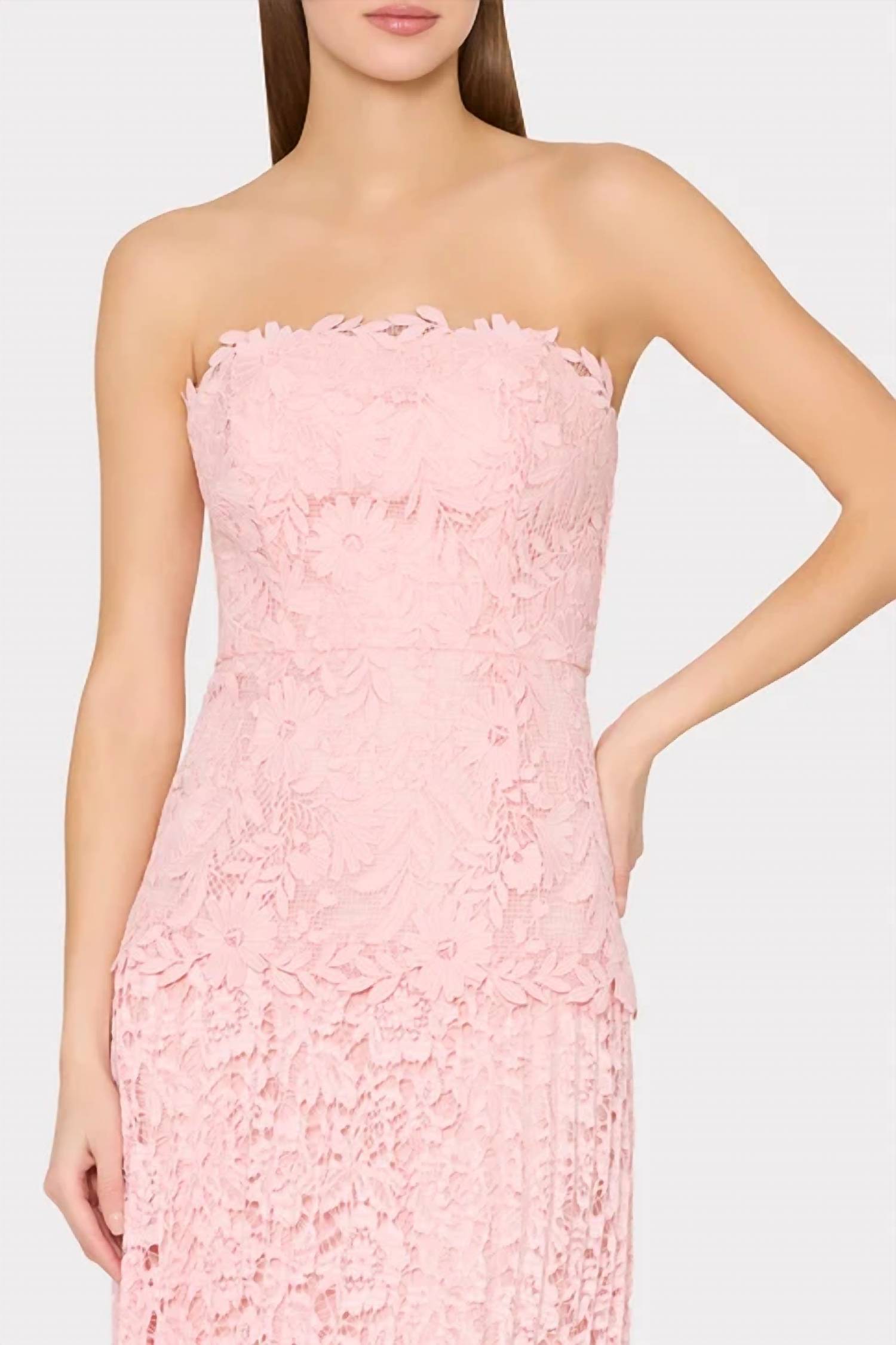 Milly - Norelle Mixed Laces Pleated Maxi Dress