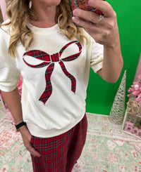 She + Sky - Plaid Bow Accent Top