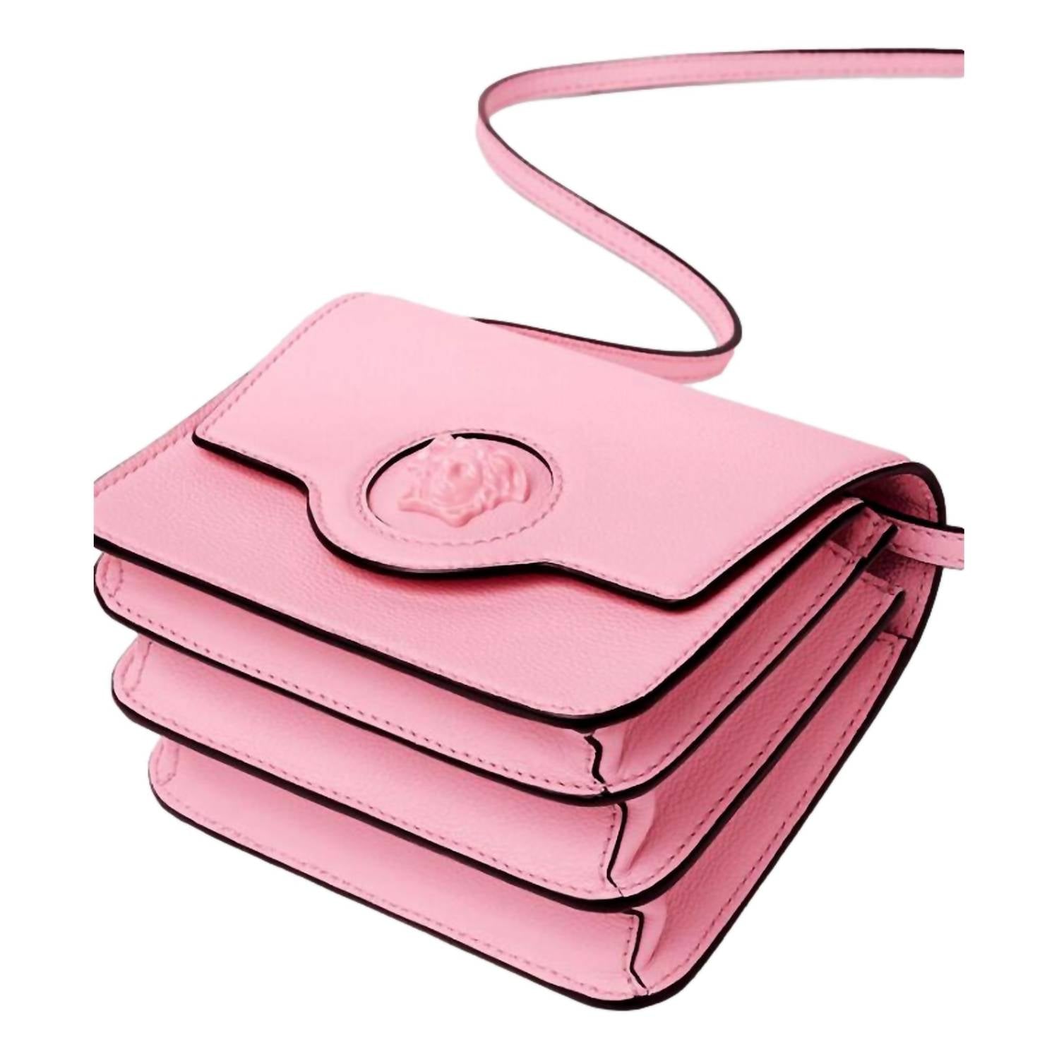 Versace - Women's La Medusa Logo Plaque Pebbled Leather Crossbody Bag