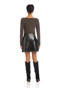 Fifteen Twenty Britney Faux Patent Leather Mini Skirt in black - women's skirt - detail view