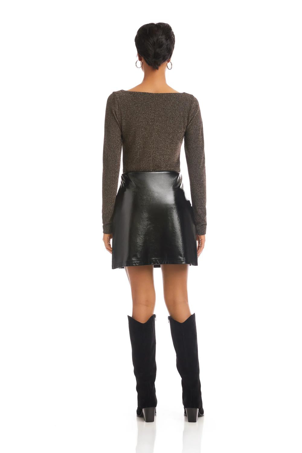 Fifteen Twenty Britney Faux Patent Leather Mini Skirt in black - women's skirt - detail view