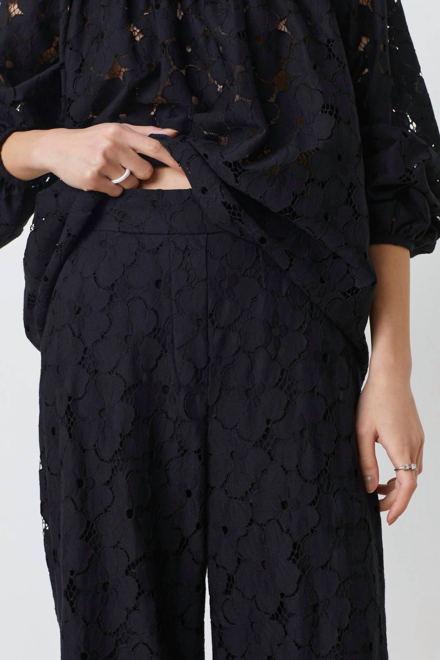 Suncoo - Eyelet Wide Leg Pants