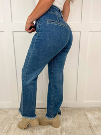 Saige Denim - Marie High-rise Fray Hem Adjustable Quad Button Bootcut Jeans