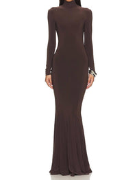 NORMA KAMALI Long Fishtail Dress in chocolate brown - women's dress