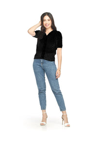 Papillon - Short Sleeve Crochet Crop Sweater