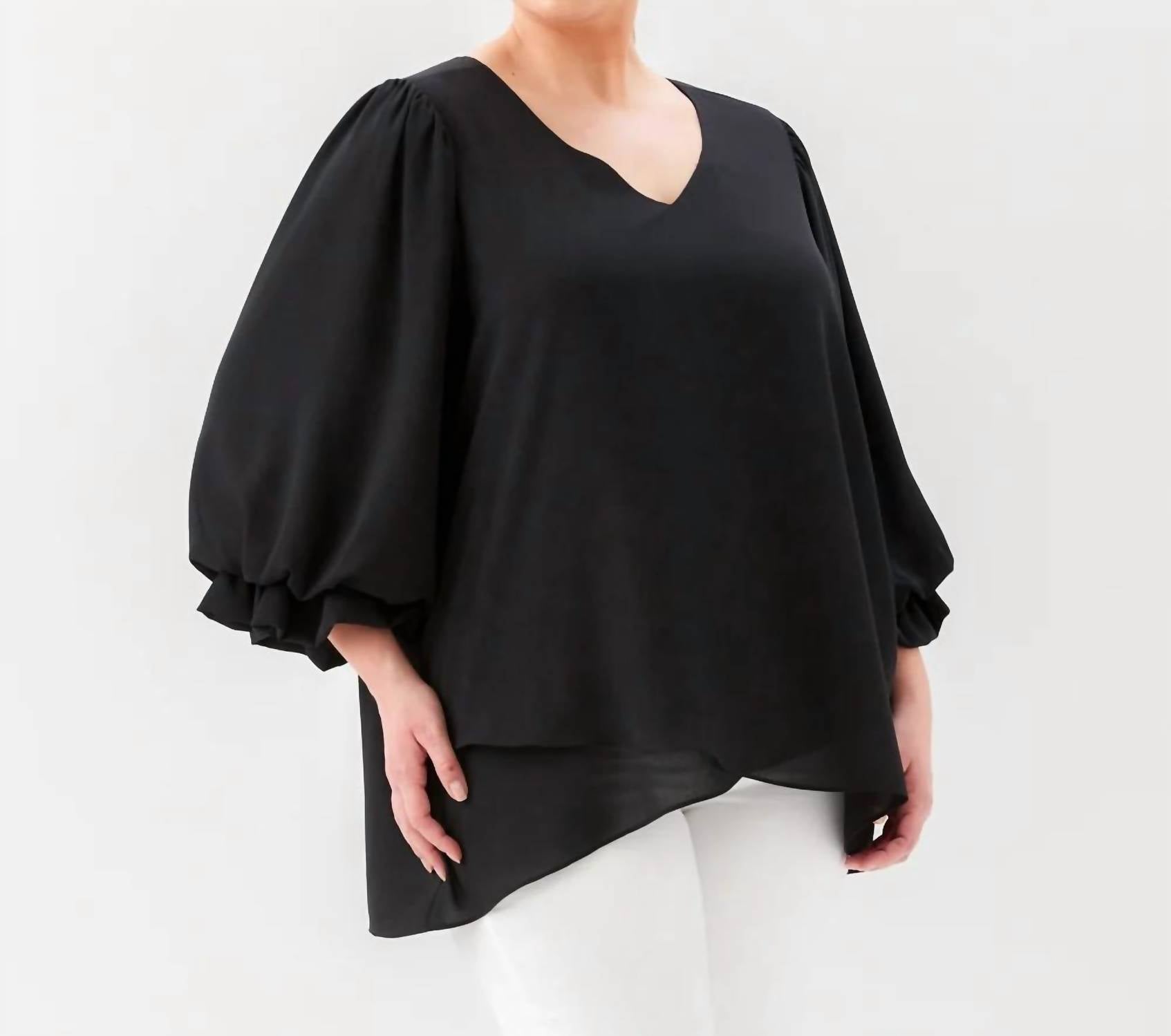 Karen Kane - Layered Sleeve Asymmetric Top - Plus Size