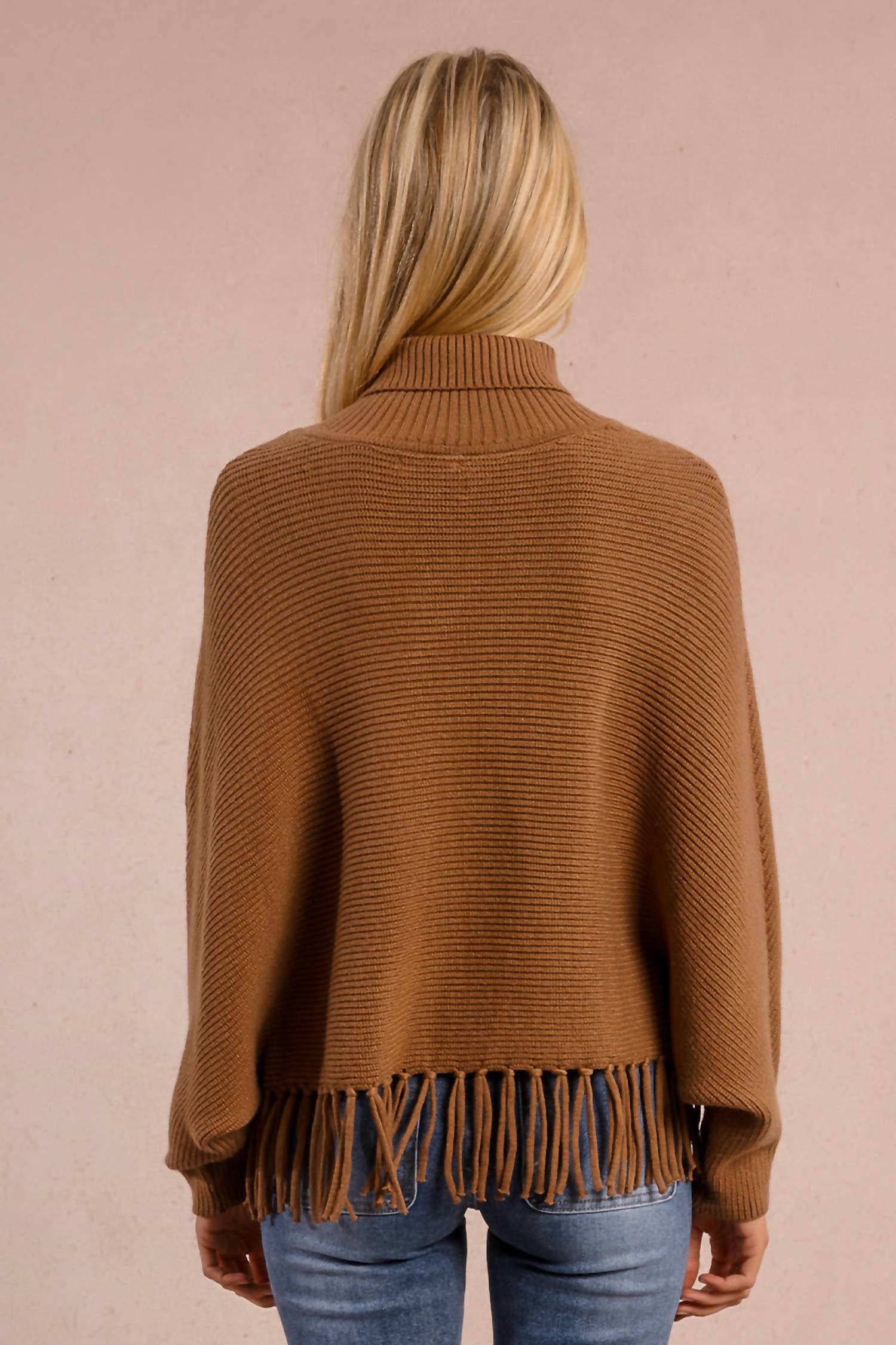 MOLLY BRACKEN Mock Neck Knitted Sweater in camel - women's sweater - alternate view