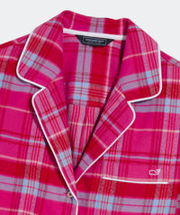 vineyard vines Women's Flannel Pajama Set in party plaid lipstick - women's sleepwear - detail view