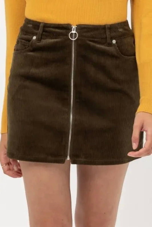 Love Tree - Corduroy Zipper Front Skirt