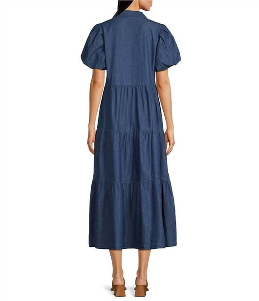 Apny - Puff Sleeve Tiered Denim Dress