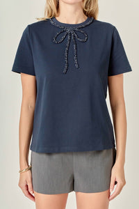 English Factory - Eve Beaded Bow Tee