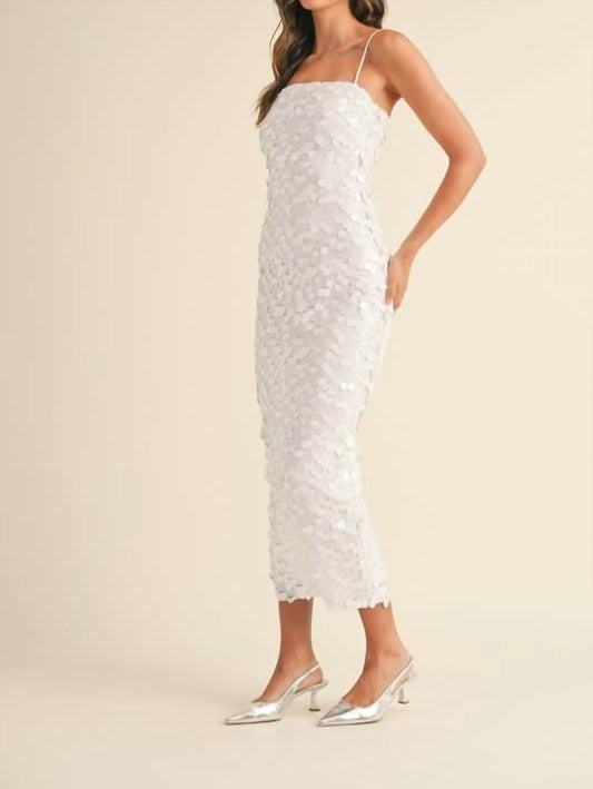 Mable - Mix Sequins Spaghetti Strap Back Slit Midi Dress