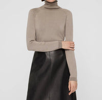 Lafayette 148 Matte Crepe Turtleneck Sweater in hickory - women's sweater