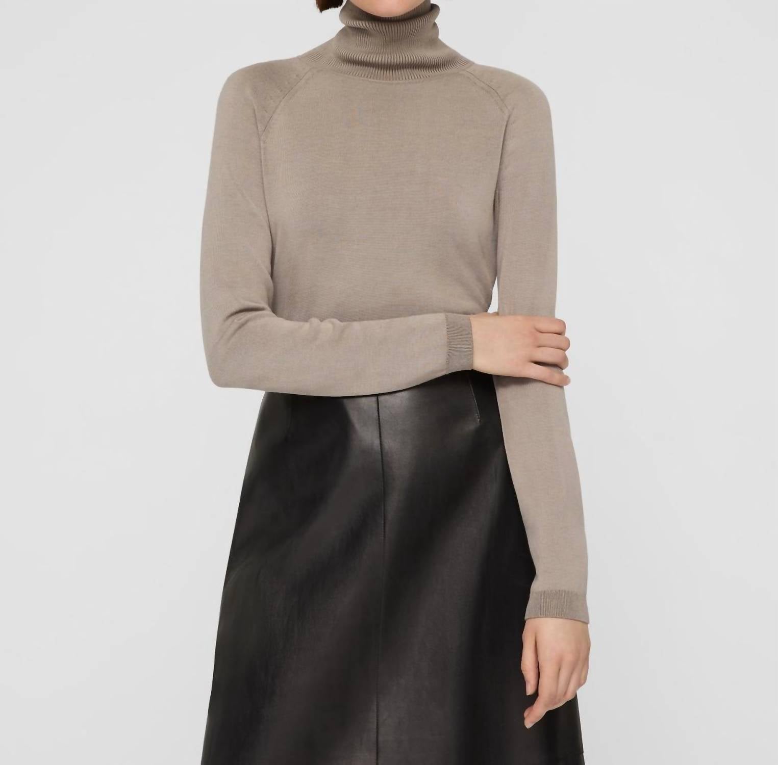 Lafayette 148 Matte Crepe Turtleneck Sweater in hickory - women's sweater