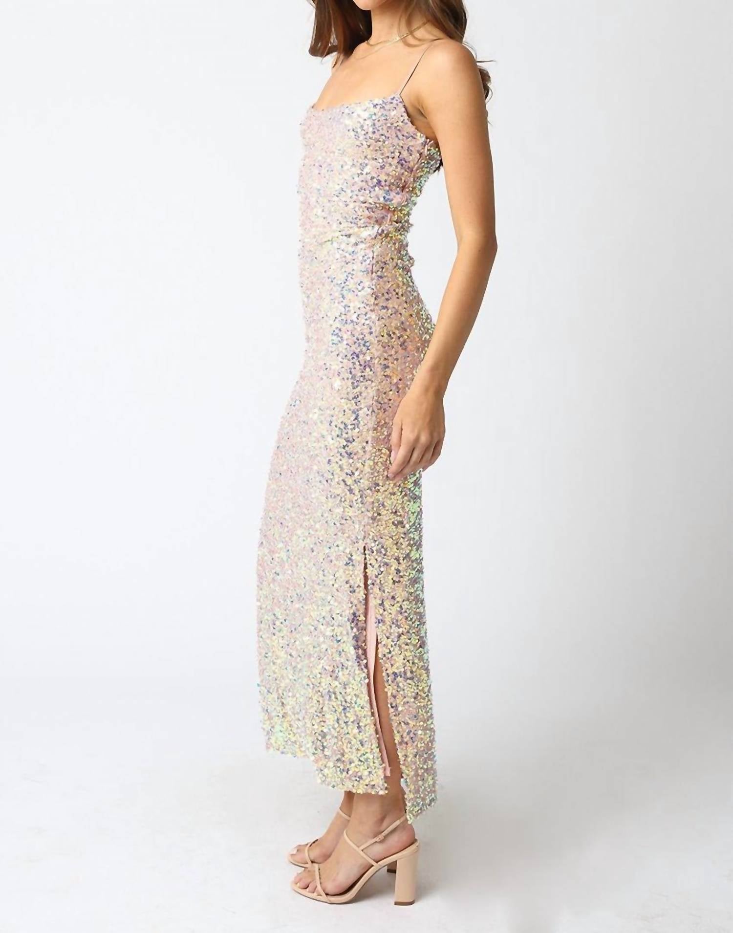 OLIVACEOUS Ariel Mesh Sequin Maxi Formal Dress in beige - women's dress - alternate view