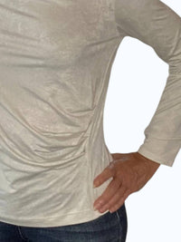 Clara Sun Woo Silky Knit Top With Side Ruching in ivory - women's blouse - detail view