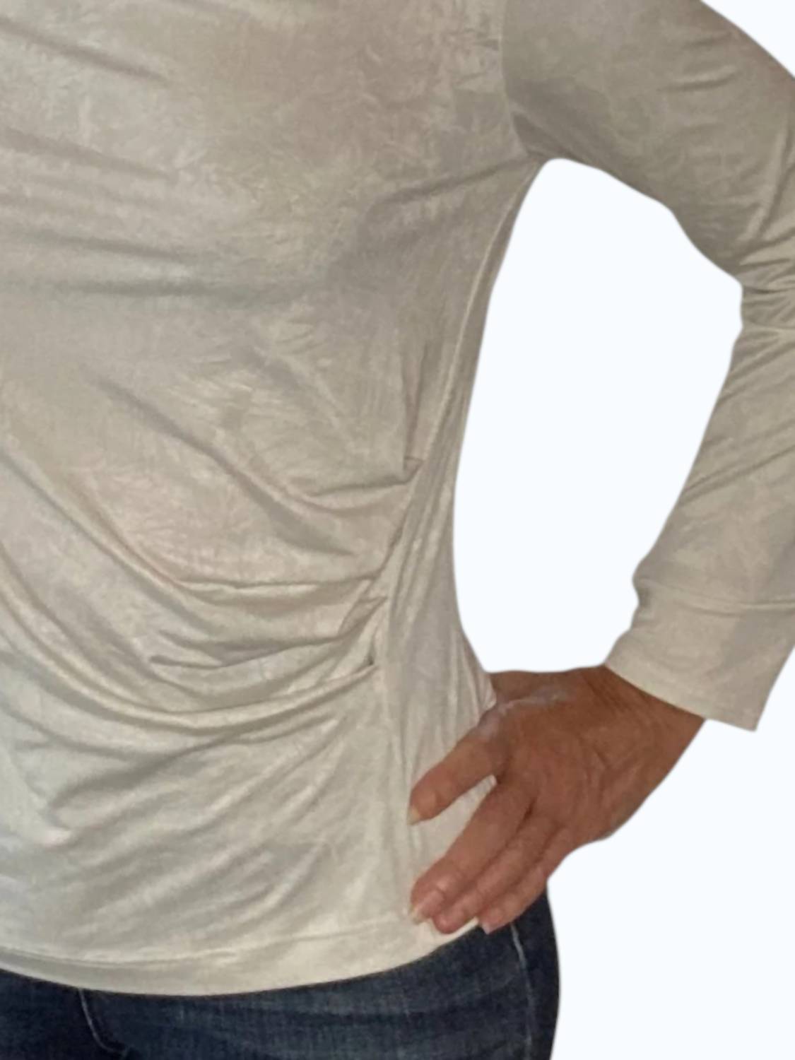 Clara Sun Woo Silky Knit Top With Side Ruching in ivory - women's blouse - detail view
