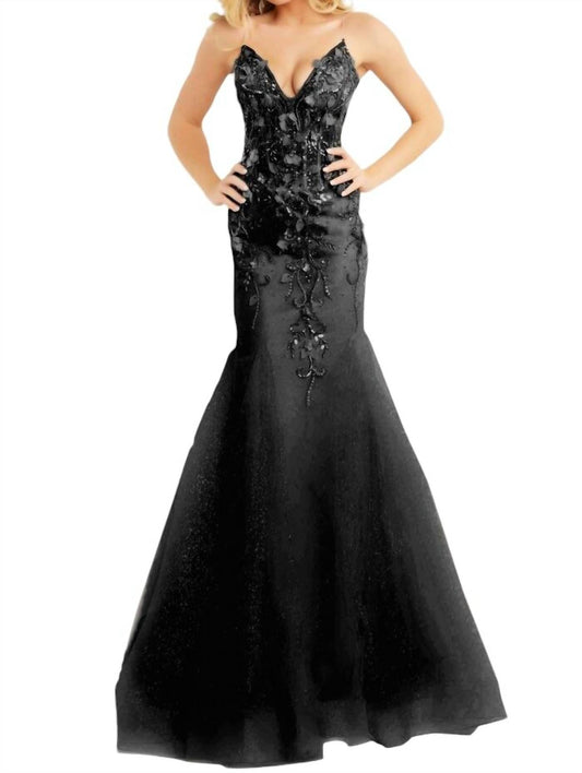 Jovani - PLUNGING NECK MERMAID PROM DRESS