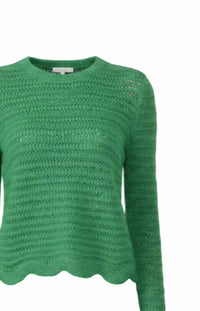 Autumn Cashmere Women's Wide Sleeve Scalloped Edge Shaker Crew Sweater in clover - women's sweater - detail view