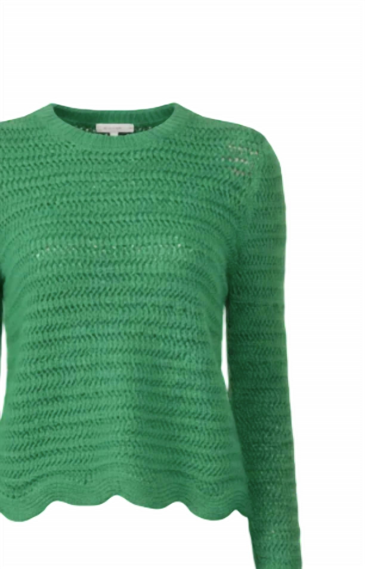 Autumn Cashmere Women's Wide Sleeve Scalloped Edge Shaker Crew Sweater in clover - women's sweater - detail view