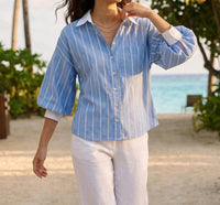 Karen Kane - Stripe Lantern Sleeve Button-Up Shirt