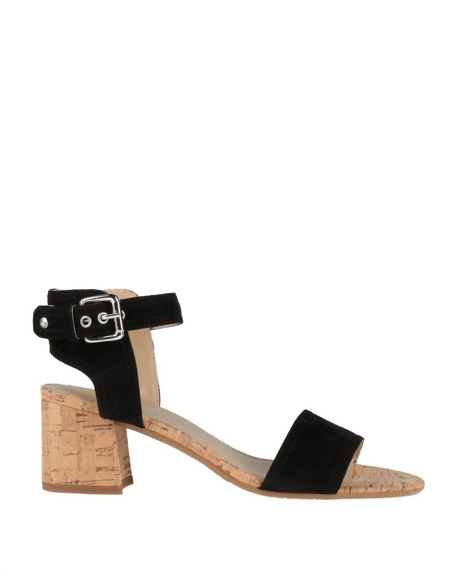 The FLEXX Women's Nubuck & Cork Block Heel Sandal in black - women's sandal - detail view