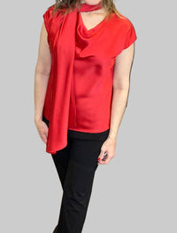 Reneec. - Satin Cowl Neck Top With Scarf