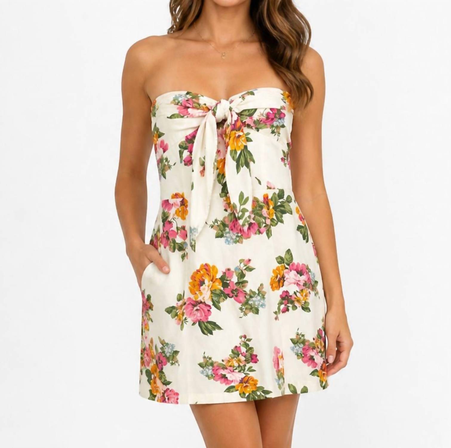 Olivaceous - STRAPLESS FRONT TIE MINI DRESS