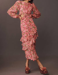 2.7 AUGUST APPAREL Floral Ruffled Maxi Dress in pink multi - women's dress