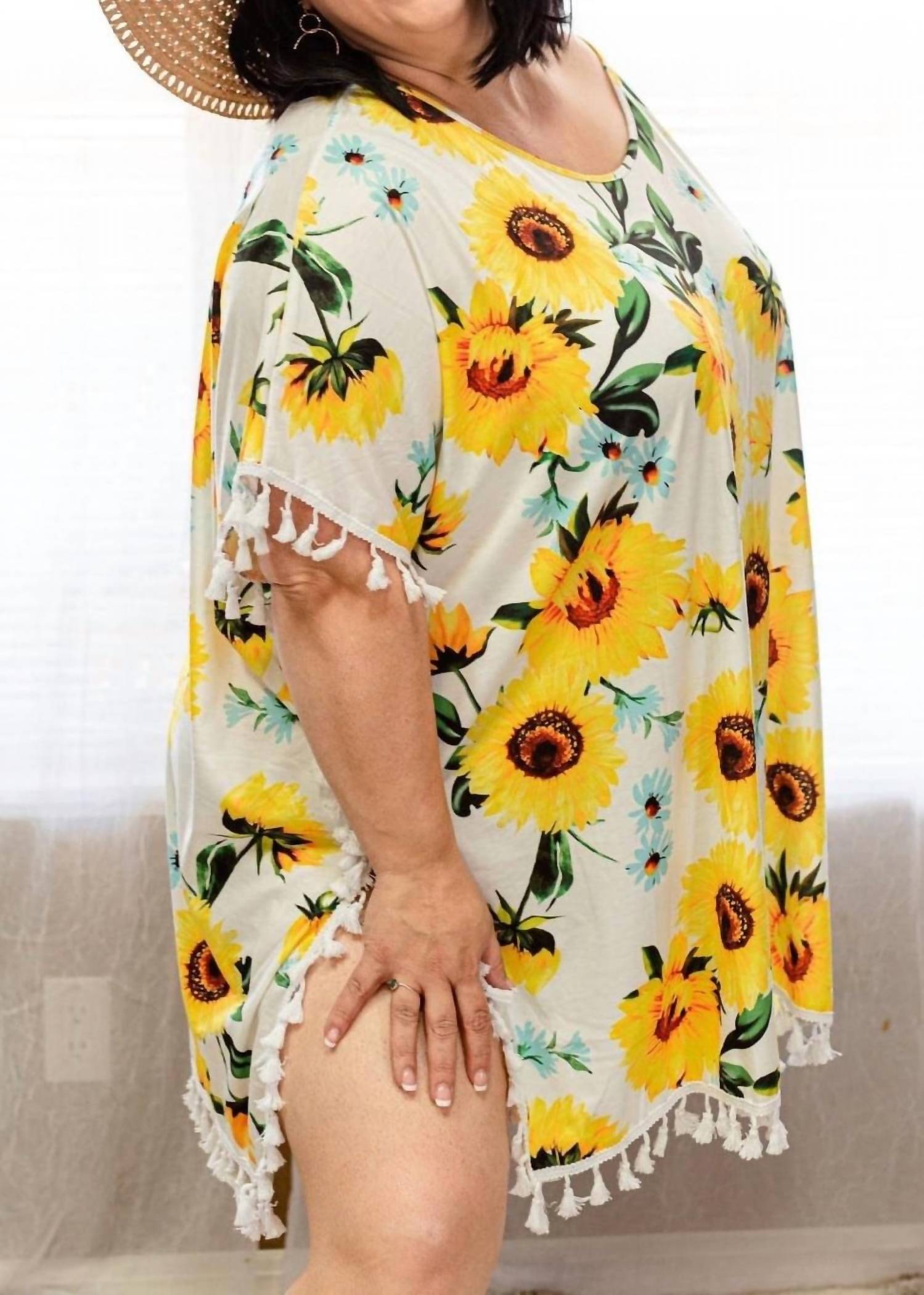 Shirley Stone - Sunflower Fringe Caftan Top
