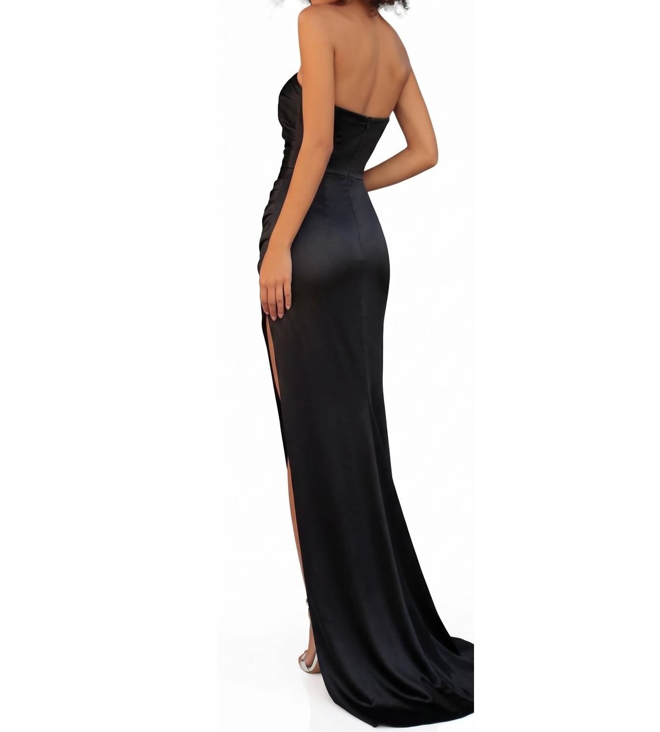 Tarik Ediz Asymmetrical Bodice High Slit Gown in black - women's dress - detail view