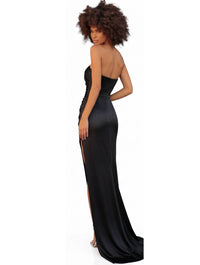 Tarik Ediz Asymmetrical Bodice High Slit Gown in black - women's dress - alternate view