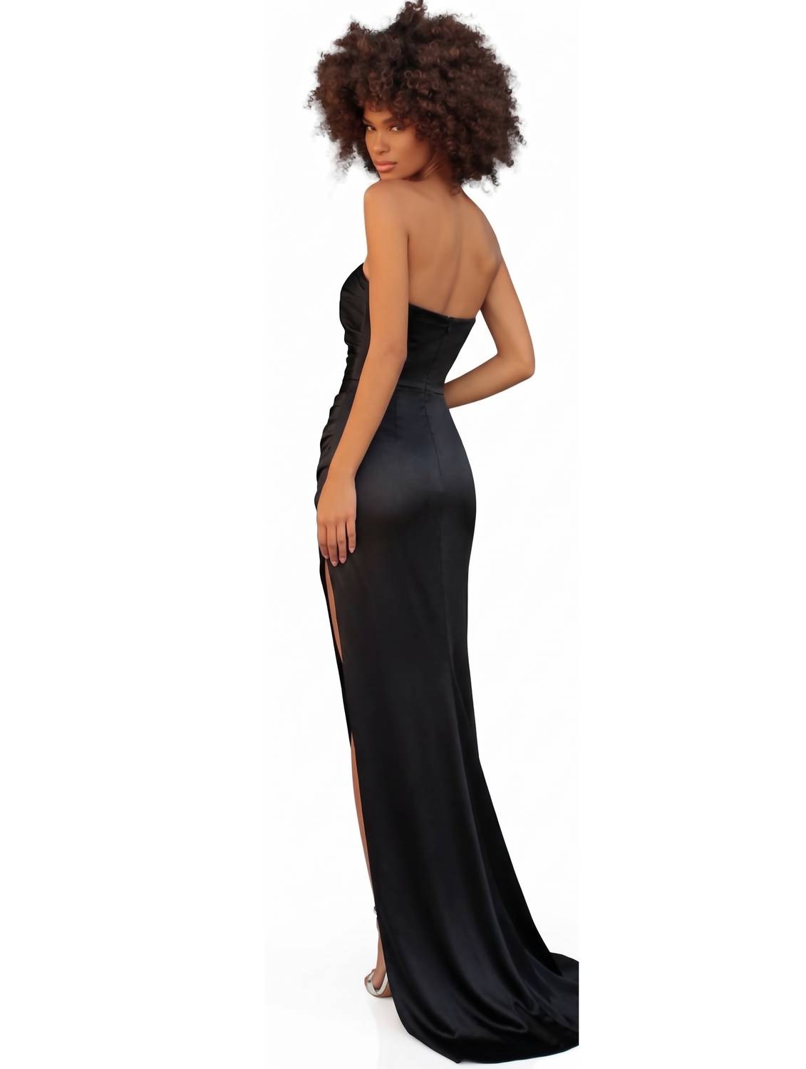 Tarik Ediz Asymmetrical Bodice High Slit Gown in black - women's dress - alternate view