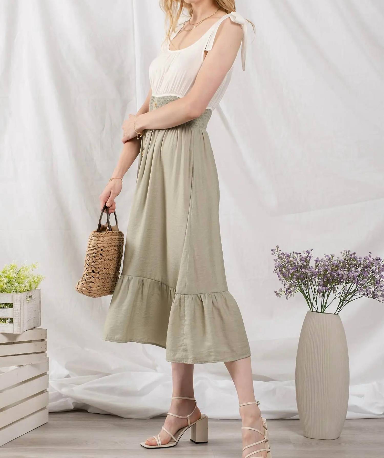 Blu Pepper - Mixed Media Button Down Midi Dress