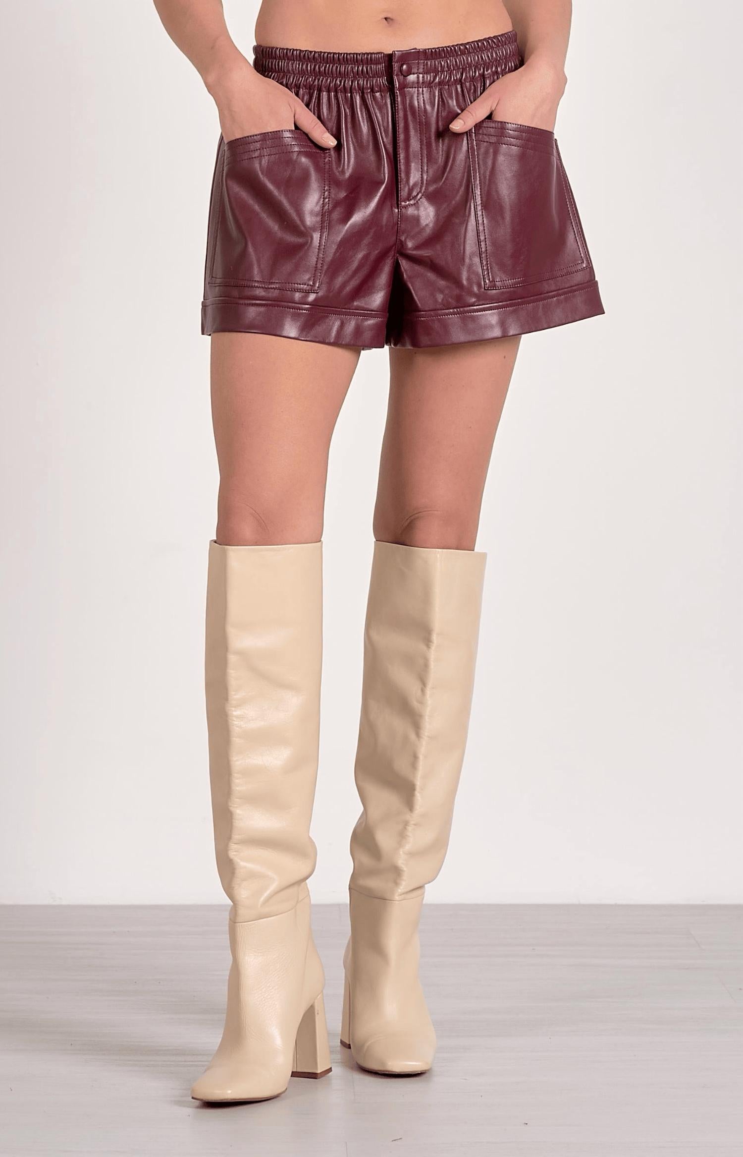 ELAN Faux Leather Shorts in plum - women's shorts