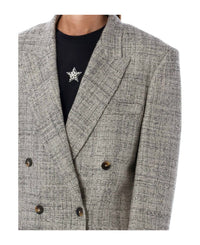 Stella McCartney Double Breasted Wool Blazer in gray - women's jacket - detail view
